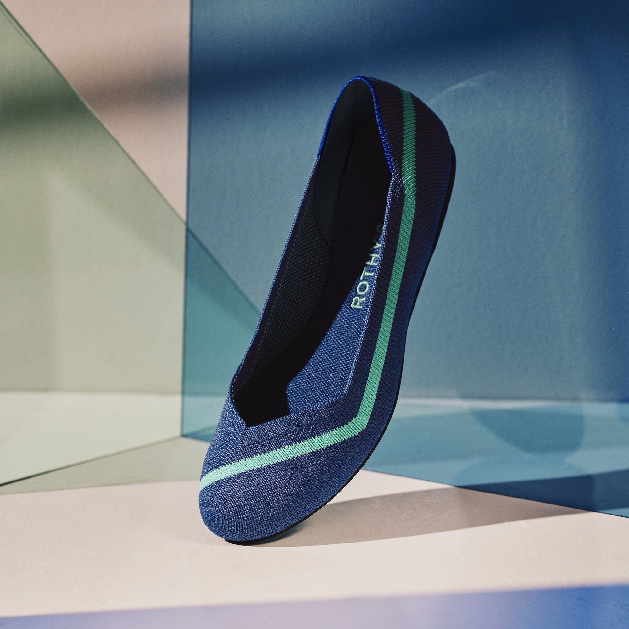 The Flat in Blue Neon Stripe shown from the front.