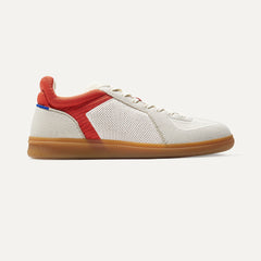 The RS01 Sneaker in crimson shown from the side.