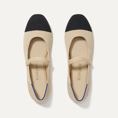 The Square Mary Jane in Cream Captoe shown from the top. 