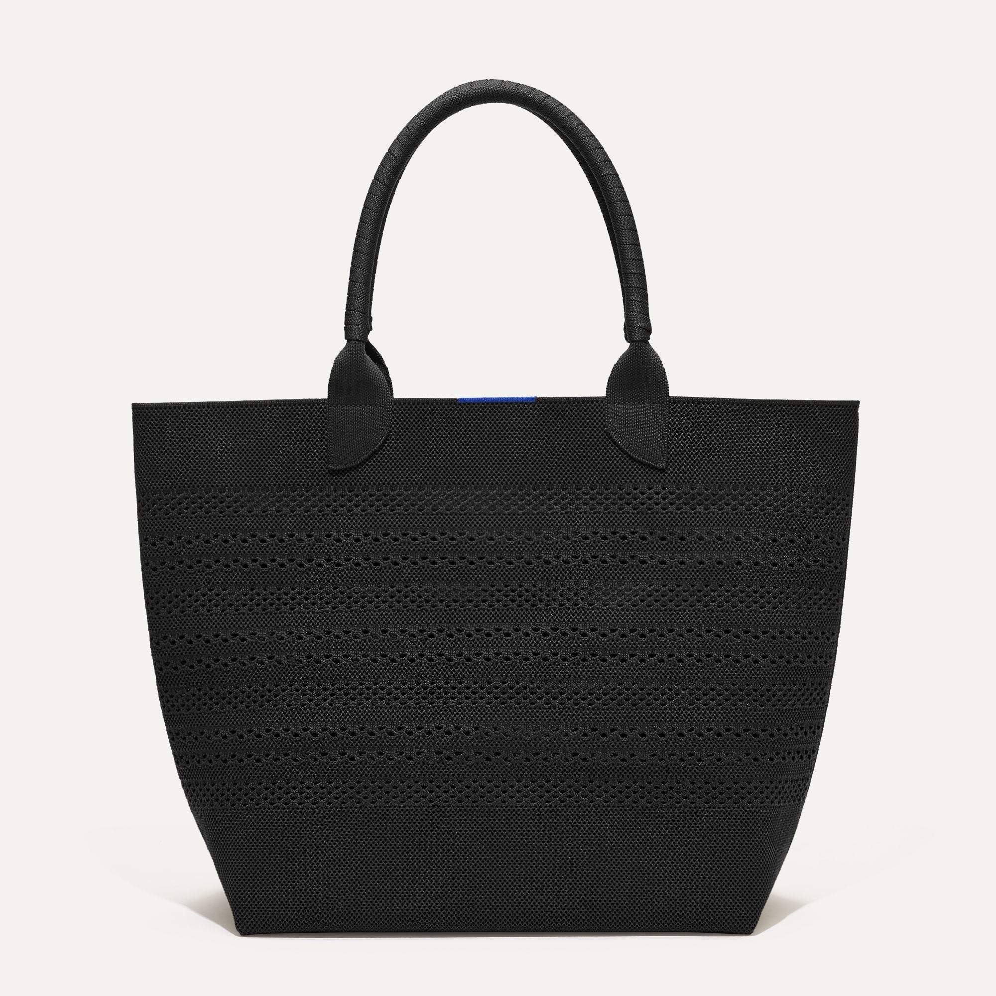 PLP |The Lightweight Tote in Black Crochet shown from the front. 