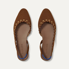 The Almond Slingback in Eyelet Russet shown from the top.
