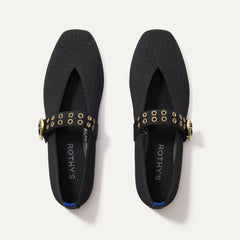 The Max Buckle Mary Jane in Black shown from the top.