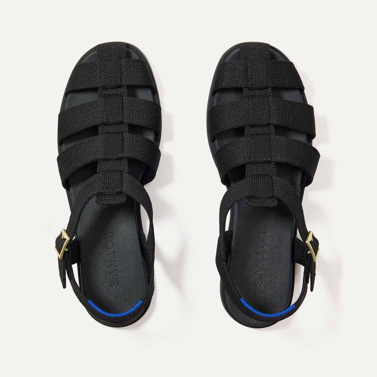 The Fisherman Sandal in Black shown from the top.
