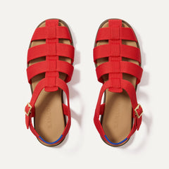 The Fisherman Sandal in Scarlet shown from the top.