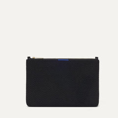 PDP |The Convertible Clutch in Black Espresso Open-Knit, shown from the front.