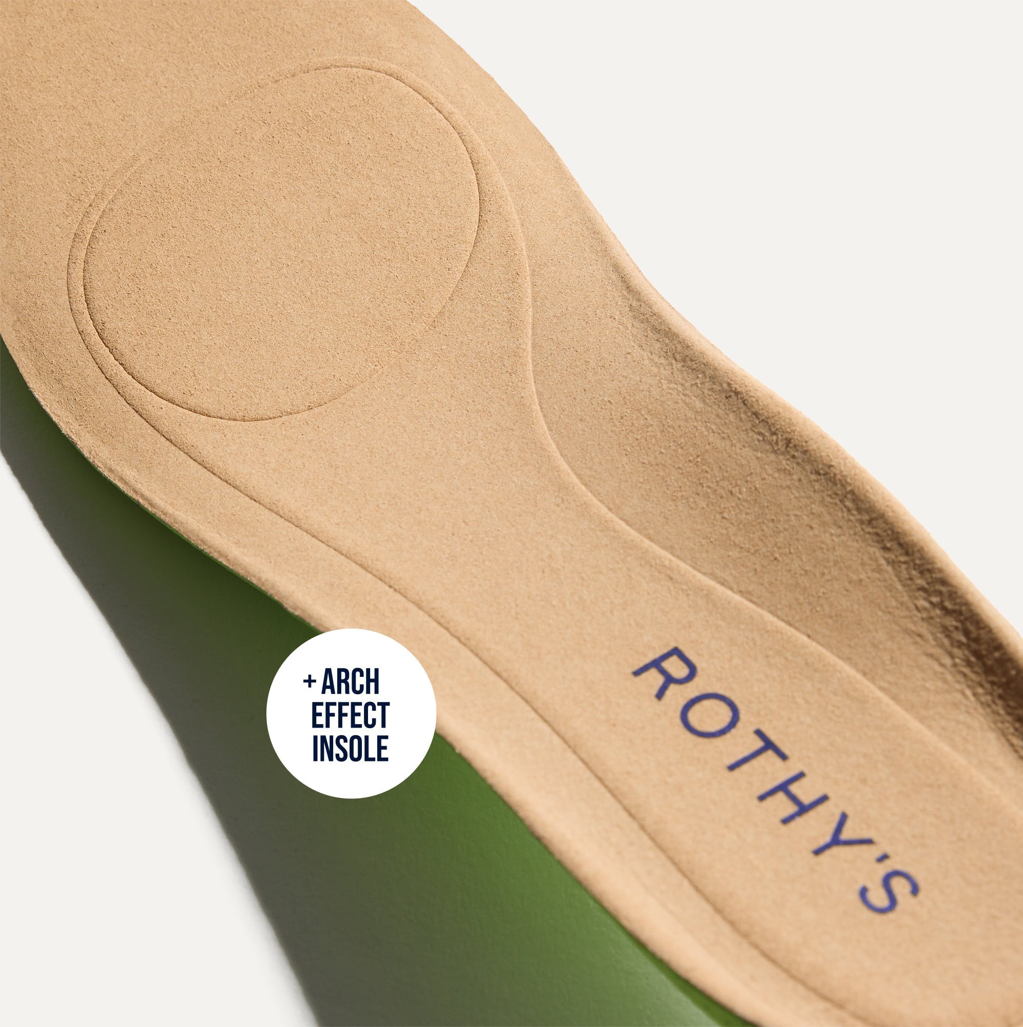 Close up of the Arch Effect Insole on The Daily Flat in Black. 