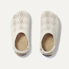 The Kids Clog in White Crochet shown from the top. 