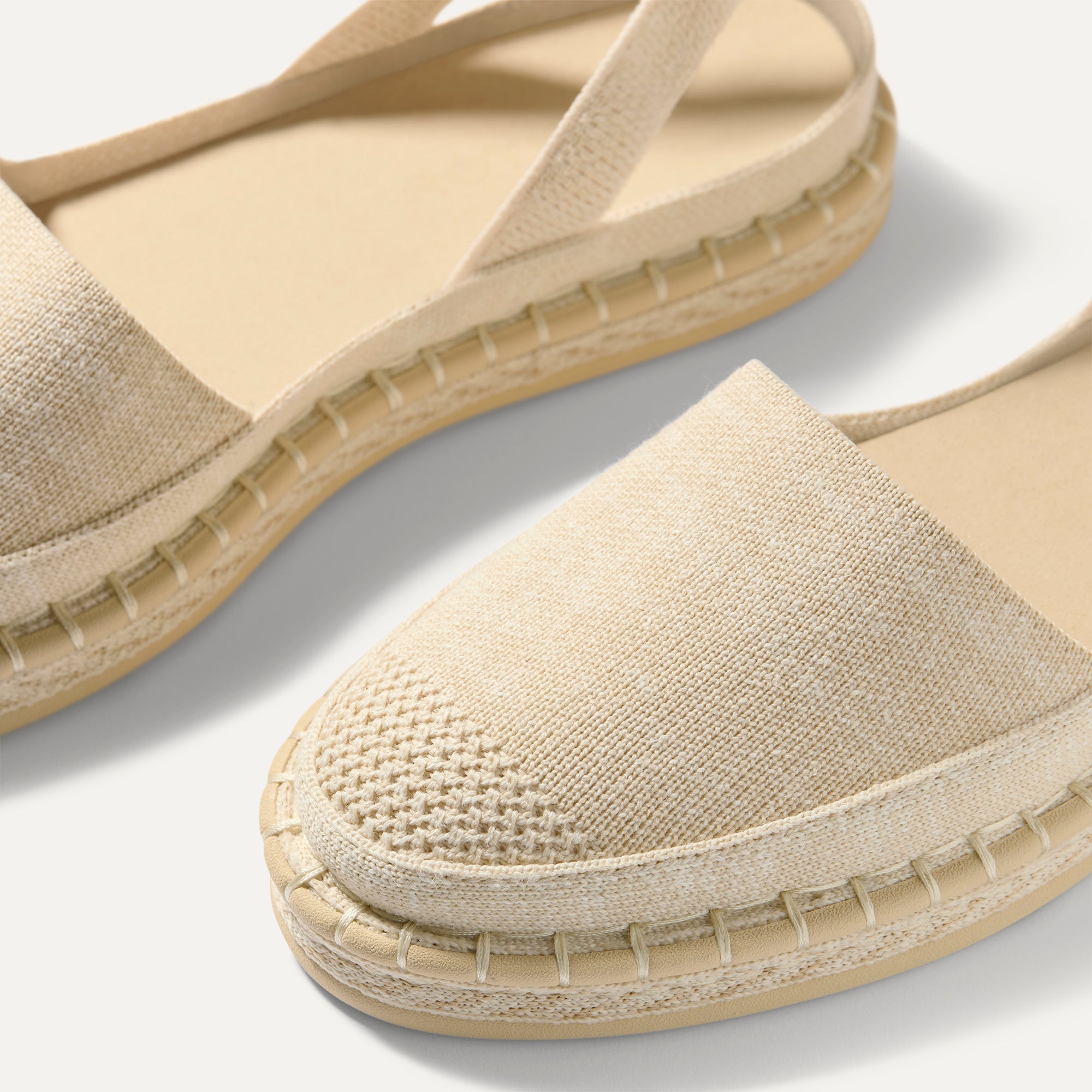 Close up of the vamp of The D'Orsay Espadrille in Seashell. 