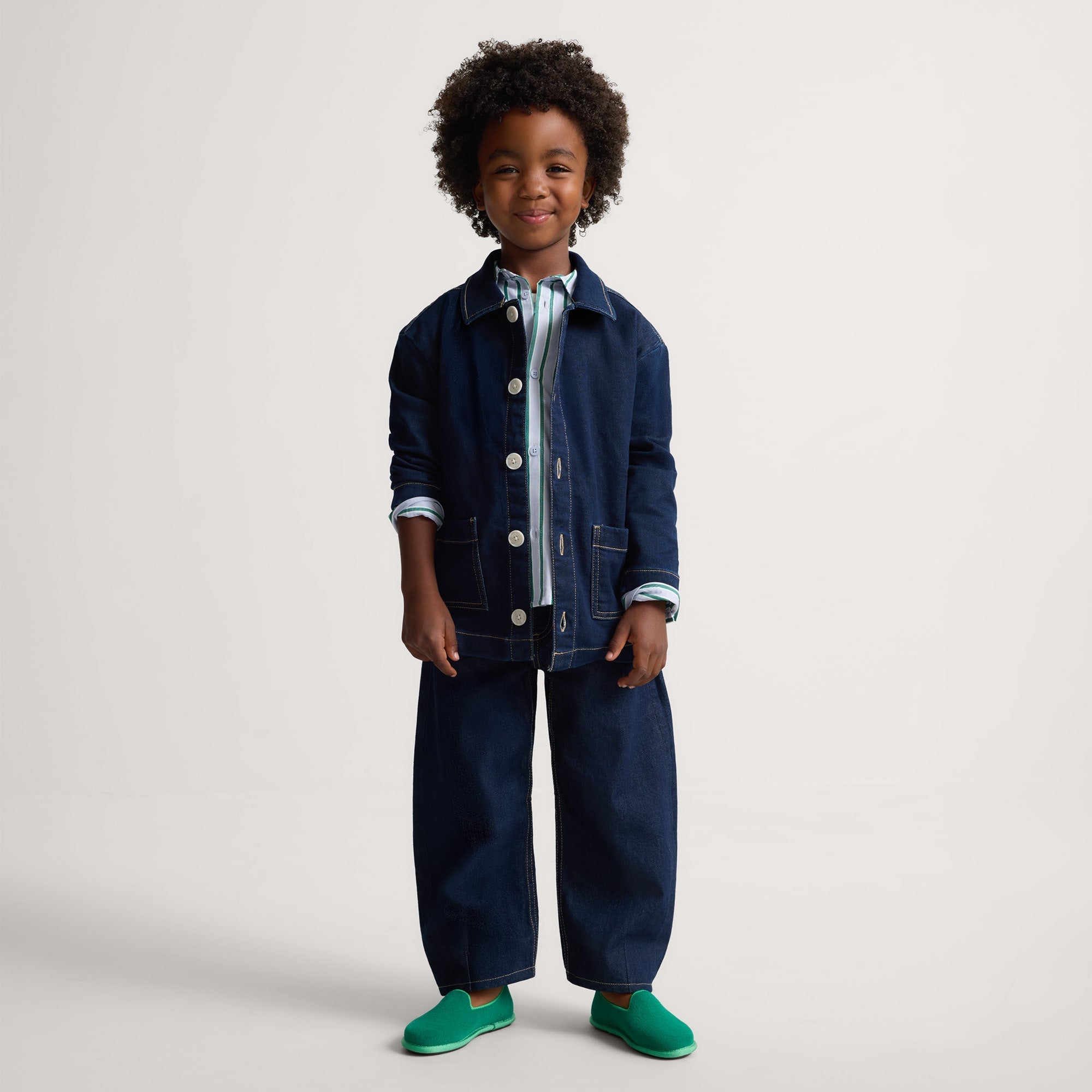 Alternate view of a model wearing The Mini Loafer in ReVelvet™ Peapod. 